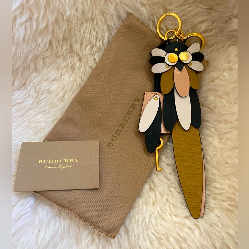 Burberry Beasts Owl Leather Key and Padlock Bag Charm